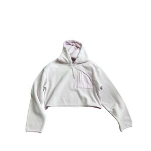 UGG Fleece Cropped Hoodie Pink Pullover Kangaroo Pocket Drawstring Size M